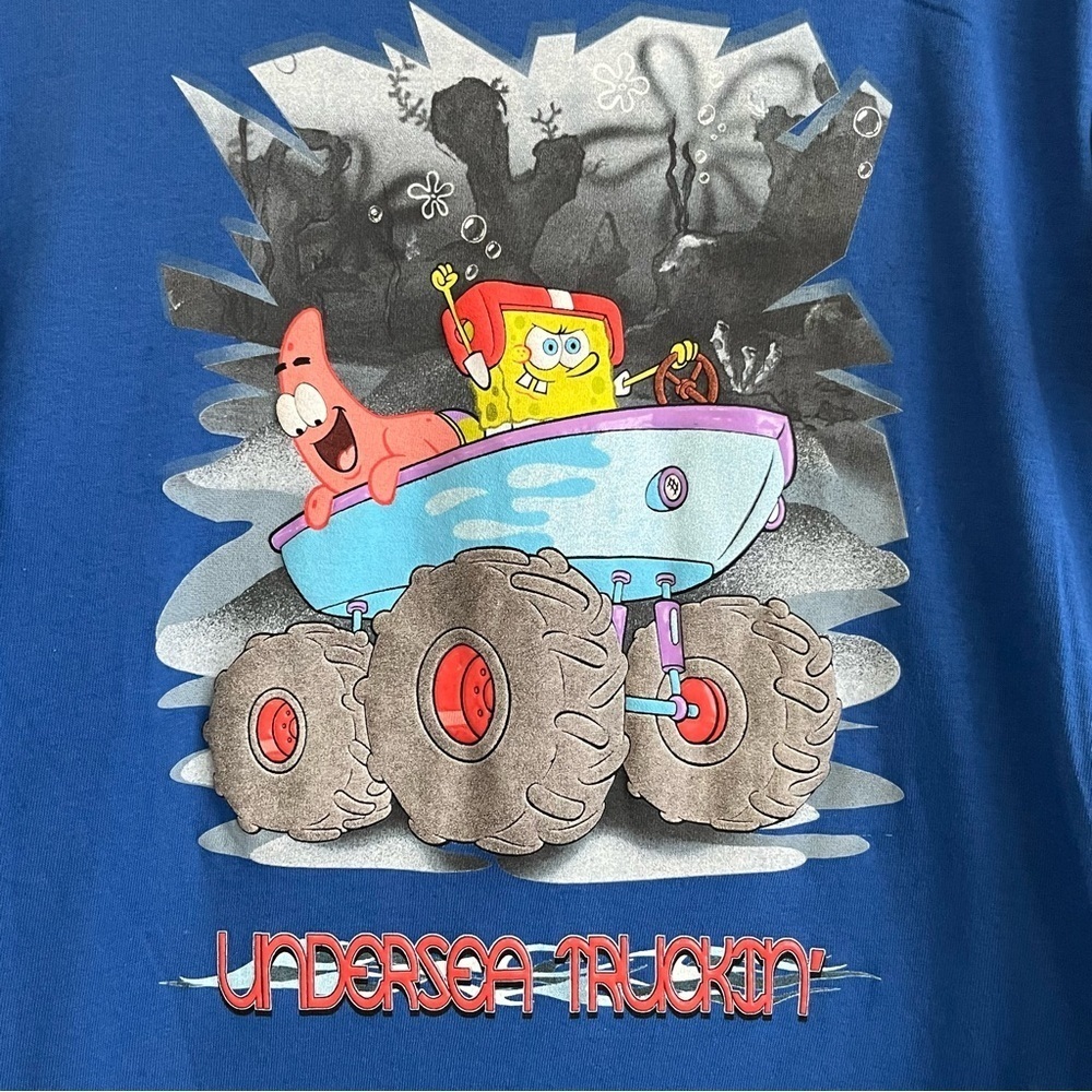 Vintage SpongeBob SquarePants Long Sleeve Tee Shirt Kids 8/10 2004 Blue Y2K 90s - Picture 2 of 10